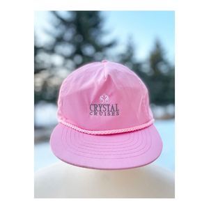 Vintage Pink Crystal Cruises Travel Wear Cap Hat Embroidered Logo Rope